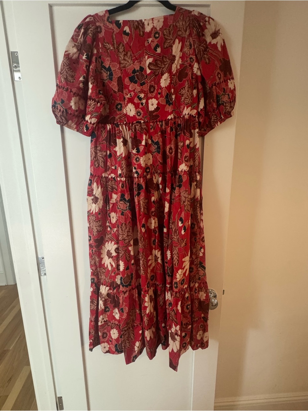 Ulla Johnson Red Floral Square-Neck Midi Dress - Picture 2 of 4